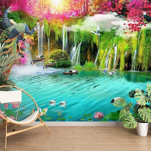 3D Sommer Wasserfall L3083 Abnehmbare Tapete Selbstklebende Tapete Extra Groß Peel & Stick Tapete Wandbild AJ WALLPAPERS