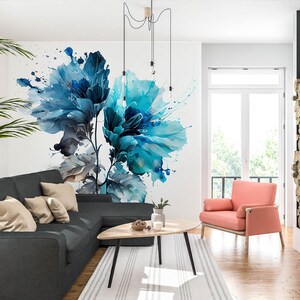 3D Aquarell blaue Blume L2230 Abnehmbare Tapete selbstklebende Tapete Extra große Peel & Stick Wallpaper Wallpaper Wandbild AJ HINTERGRUNDBILDER