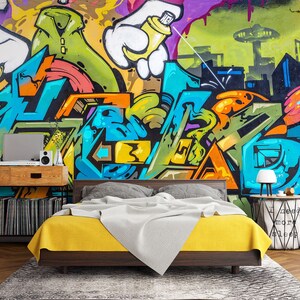 3D Graffiti Art Style L1711 Papel de parede removível Papel de parede autoadesivo Extra grande Peel & Stick Papel de parede Mural AJ PAPÉIS DE PAREDE