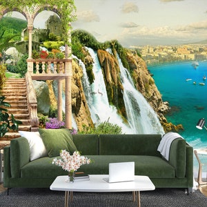 3D Berg Wasserfall L2862 Abnehmbare Tapete Selbstklebende Tapete Extra Großes Wandbild zum Abziehen & Aufkleben AJ WALLPAPERS