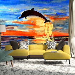 3D Delfin ÖlGemälde R11289 abnehmbare Tapete selbstklebend Tapete extra groß Peel & Stick Tapete Tapete Wandbild AJ WALLPAPERS
