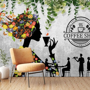 Papel de parede removível 3D Coffee Shop L1116 Papel de parede autoadesivo Extra grande Peel & Stick Papel de parede Mural AJ WALLPAPERS