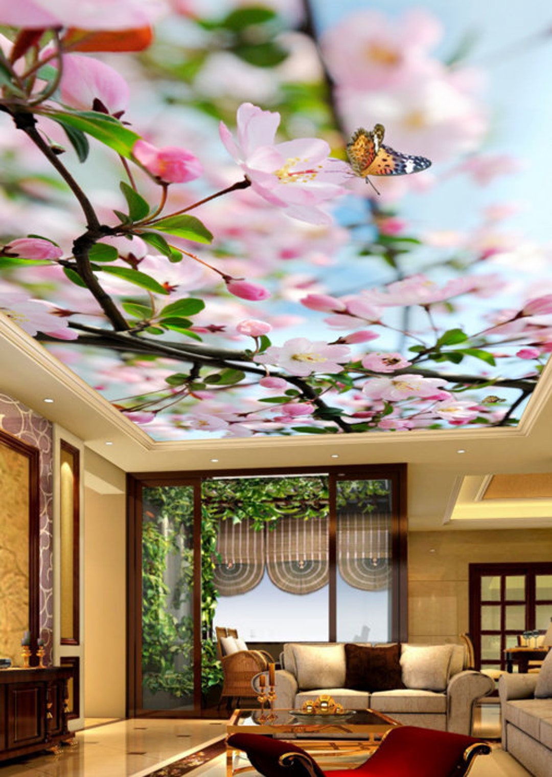 3D Pink Flower CC271 Ceiling Wallpaper Removable Self Adhesive - Etsy