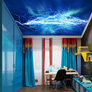 3D Blue Lightning CA3534 Deckentapete abnehmbare selbstklebende Tapete große Schale & Klebetapete Tapete Wandbild AJ WALLPAPERS
