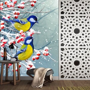 3D Winter Niedliche Vögel R6207 abnehmbare Tapete selbstklebend Tapete extra groß Peel & Stick Tapete Tapete Wandbild AJ WALLPAPERS