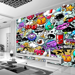 3D Cartoon Graffiti C66 abnehmbare Tapete selbstklebende Tapete Extra große Peel & Stick Wallpaper Wallpaper Wandbild AJ WALLPAPERSS