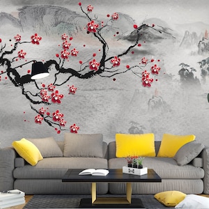 3D Red Plum Blossom L2842 Papel de parede removível Papel de parede autoadesivo Extra grande Peel & Stick Papel de parede Mural AJ WALLPAPERS