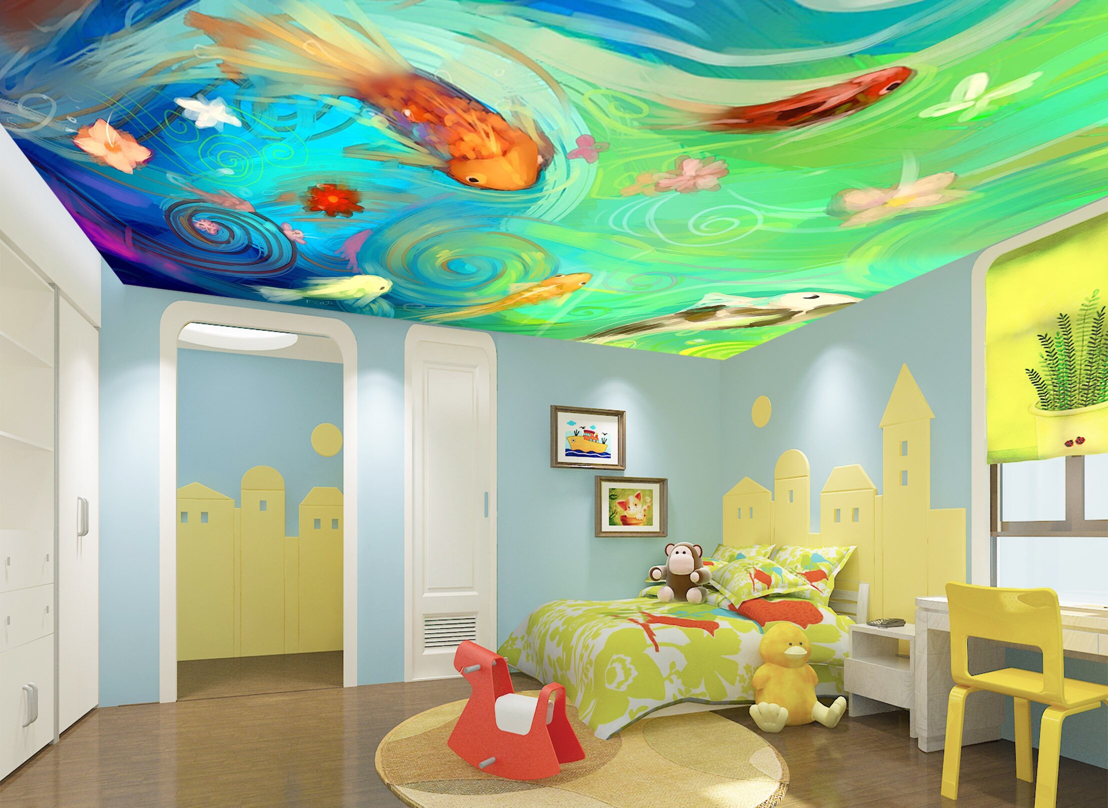 3D Red Fish C087 Ceiling Wallpaper Removable Self Adhesive | Etsy