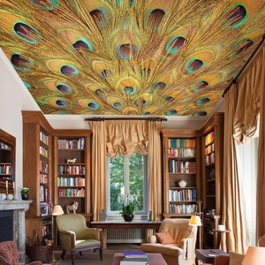 3D Peacock Feather Design CA3017 Plafond behang verwijderbare zelfklevende behang grote peel & stick behang muurschildering