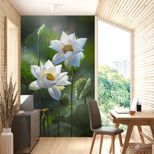 Papel de parede removível 3d de lótus branco l1449, papel de parede autoadesivo, extra grande, casca e bastão, mural aj