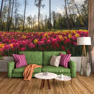 3D Wald Tulpen R10124 abnehmbare Tapete selbstklebend Tapete extra groß Peel & Stick Tapete Tapete Wandbild AJ WALLPAPERS