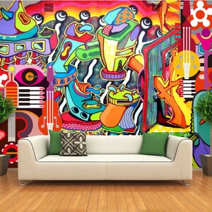 3D Graffiti Farbe A1097 abnehmbare Tapete selbstklebende Tapete Extra große Peel & Stick Wallpaper Wallpaper Wandbild AJ WALLPAPERSS