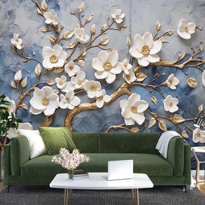 3D Flores Brancas L2618 Papel de Parede Removível Papel de Parede Autoadesivo Extra Grande Peel & Stick Papel de Parede Mural AJ PAPÉIS DE PAREDE