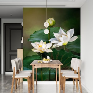 3D Blühender weißer Lotus L1445 Ablösbare Tapete selbstklebende Tapete Extra große Peel & Stick Wallpaper Wallpaper Wandbild AJ HINTERGRUNDBILDER