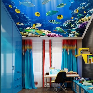 3D Süße Fische Farben CA3513 Deckentapete abnehmbare selbstklebende Tapete große Peel & Stick Tapete Tapete Wandbild AJ WALLPAPERS