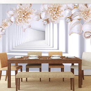 3D Pearl Diamond Bloemen R1224 Verwijderbaar Behang Zelfklevend Behang Extra Grote Peel &Stick Wallpaper Wallpaper Mural AJ WALLPAPERS