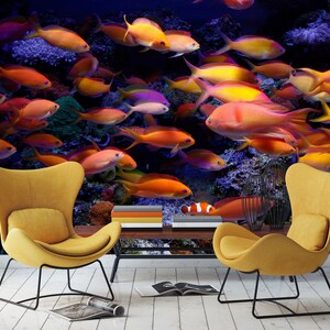 3D Rosa und Gelb Fisch L1332 abnehmbare Tapete selbstklebende Tapete extra groß Peel & Stick Tapete Tapete Wandbild AJ WALLPAPERS