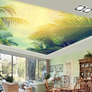 3D Sunshine Kokosblätter CA1813 Deckentapete abnehmbare selbstklebende Tapete große Schale & Klebetapete Tapete Wandbild