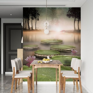 3D Water Lily Flowers L1793 Papel pintado removible Papel pintado autoadhesivo Extra grande Peel & Stick Wallpaper Mural AJ WALLPAPERS