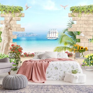 3D Meer Strand Garten R1169 abnehmbare Tapete selbstklebend Tapete extra groß Peel & Stick Tapete Tapete Wandbild AJ WALLPAPERS