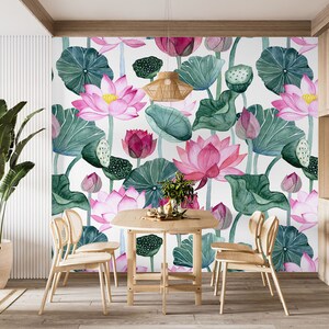 Papel de parede removível 3d rosa lotus l1352, papel de parede autoadesivo, extra grande, casca e bastão, mural aj