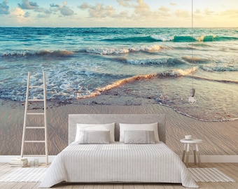 3D Sea Wave With Beach L196 Removable Wallpaper Self Adhesive Wallpaper Extra Large Peel & Stick Wallpaper Wallpaper Mural AJ WALLPAPERS
