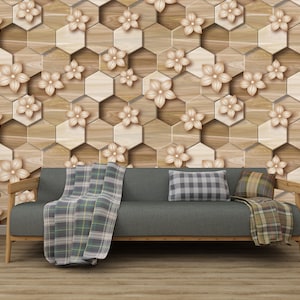 Papel de parede removível 3d hexágono grão de madeira r6418 papel de parede autoadesivo extra grande casca e bastão papel de parede mural aj