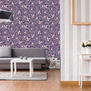 3D Light Purple Flowers R7004 Fondo de pantalla extraíble Fondo de pantalla autoadhesivo Extra grande Peel & Stick Wallpaper Wallpaper Mural AJ WALLPAPERS