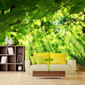 3D Sunshine Green Leaves R4398 Verwijderbaar Behang Zelfklevend Behang Extra Grote Peel &Stick Wallpaper Wallpaper Mural AJ WALLPAPERS