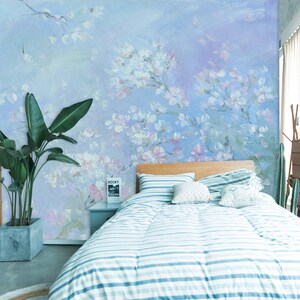 3D Aquarell Hellblau Blumen A4193 abnehmbare Tapete selbstklebende Tapete große Peel & Stick Tapete Tapete Wandbild Debi Coules