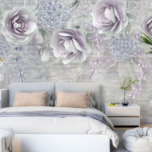 3D Flores de color púrpura claro L1936 Papel pintado removible Papel pintado autoadhesivo Papel pintado extra grande Peel & Stick Papel pintado Mural AJ WALLPAPERS