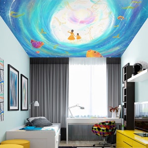 3D Girl's Wish CA3479 Fondo de pantalla de techo Papel pintado autoadhesivo extraíble Papel tapiz grande Pelado y pegado Papel tapiz Mural AJ FONDOS DE PANTALLA