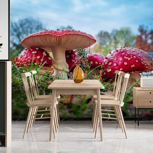 3D Pink Mushroom L2021 Papel pintado removible Papel pintado autoadhesivo Extra grande Peel & Stick Wallpaper Mural AJ WALLPAPERS