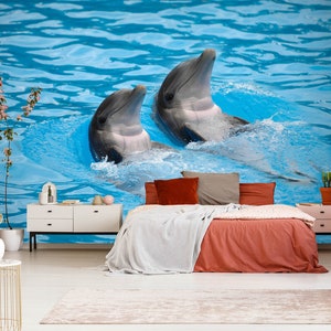3D Tier Zwei Delfine L1001 Abnehmbare Tapete Selbstklebende Tapete Extra große Peel & Stick Wallpaper Tapete Wandbild AJ HINTERGRUNDBILDER