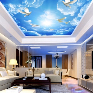 3D azul cielo palomas CC064 techo papel pintado extraíble autoadhesivo papel pintado grande Peel & Stick Wallpaper Mural AJ WALLPAPERS