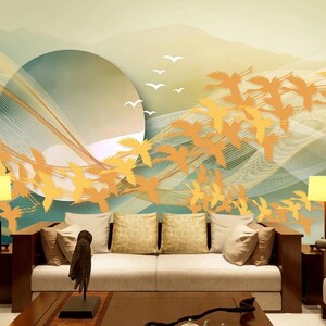 3D chinesischen Stil Vögel N446 abnehmbare Tapete selbstklebende Tapete Extra große Peel & Stick Wallpaper Wallpaper Wandbild AJ WALLPAPERS