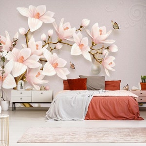 3D Hellrosa Magnolie L1942 Entfernbare Tapete Selbstklebende Tapete Extra Großes Wandbild zum Abziehen und Aufkleben AJ WALLPAPERS