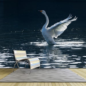 3D Happy White Swan R4738 abnehmbare Tapete selbstklebend Tapete extra groß Peel & Stick Tapete Tapete Wandbild AJ WALLPAPERS