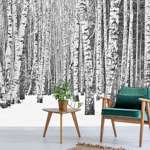 3D Verschneite Birkenwald R4066 abnehmbare Tapete selbstklebend Tapete extra groß Peel & Stick Tapete Tapete Wandbild AJ WALLPAPERS