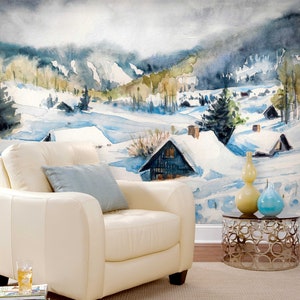 3D Snow Scene Painting R11264 Fondo de pantalla extraíble Fondo de pantalla autoadhesivo Papel tapiz extra grande Peel & Stick Wallpaper Wallpaper Mural AJ WALLPAPERS
