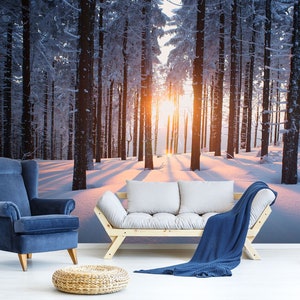 3D Sunny Snow Forest L785 Papel pintado extraíble Papel tapiz autoadhesivo Extra grande Peel & Stick Papel tapiz Papel tapiz Mural AJ FONDOS DE PANTALLA