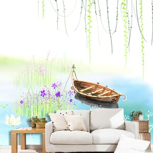 3D Boat Painting R11477 Fondo de pantalla extraíble Fondo de pantalla autoadhesivo Papel tapiz extra grande Peel & Stick Wallpaper Mural AJ WALLPAPERS