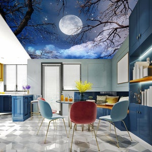 3D Vollmond Romantik CA804 Deckentapete abnehmbare selbstklebende Tapete große Peel & Stick Tapete Tapete Wandbild AJ WALLPAPERS