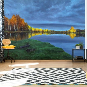 3D Twilight Herbst WaldSee A5092 abnehmbare Tapete selbstklebende Tapete große Schale & Klebetapete Tapete Wandbild Marina Zotova