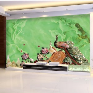 3D Pfau Vogel Blume A735 abnehmbare Tapete selbstklebende Tapete Extra große Peel & Stick Wallpaper Wallpaper Wandbild AJ WALLPAPERSS