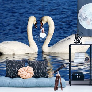 3D Schwan Meer Welle Mond A1370 abnehmbare Tapete selbstklebende Tapete Extra große Peel & Stick Wallpaper Wallpaper Wandbild AJ WALLPAPERS