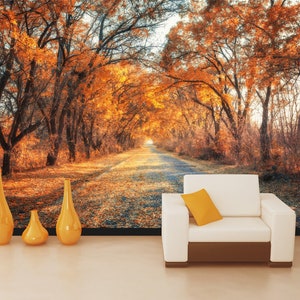 3D Herbst Wald Avenue R4695 abnehmbare Tapete selbstklebend Tapete extra groß Peel & Stick Tapete Tapete Wandbild AJ WALLPAPERS