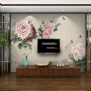 3D chinesischen Stil Blumen N374 abnehmbare Tapete selbstklebende Tapete Extra große Peel & Stick Wallpaper Wallpaper Wandbild AJ WALLPAPERS
