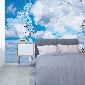 3D Sky And Map L1014 Papel de parede removível Papel de parede autoadesivo Extra grande Peel & Stick Papel de parede Mural AJ WALLPAPERS