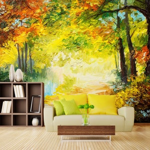 3D Wald Fluss Malerei R4643 abnehmbare Tapete selbstklebend Tapete extra groß Peel & Stick Tapete Tapete Wandbild AJ WALLPAPERS